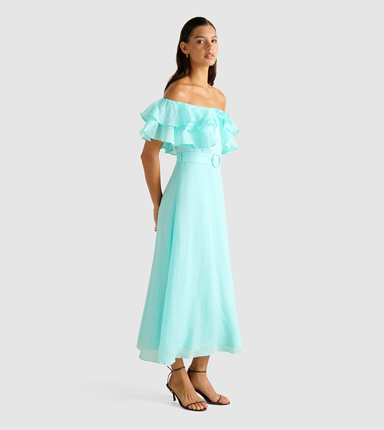 JEMIMA Off Shoulder Ruffle Midi Party Dress