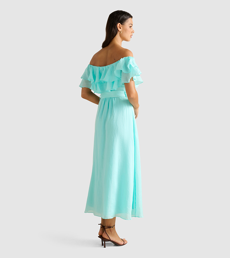 JEMIMA Off Shoulder Ruffle Midi Party Dress