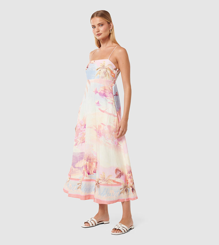 JOANNE Printed Linen Midi Dress