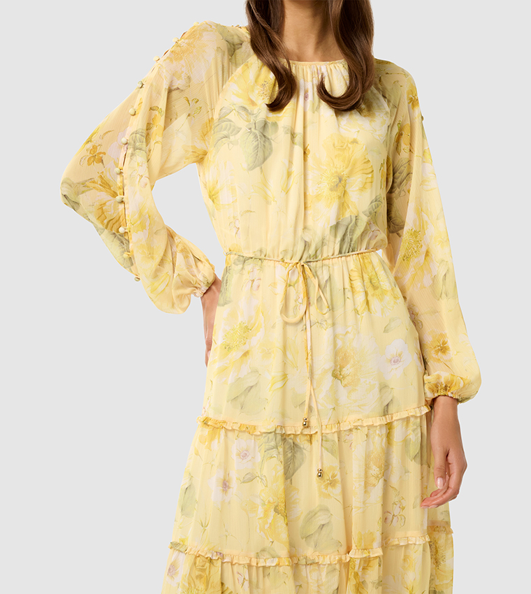 Buy Forever New WENDY Floral Printed Tiered Dress In Yellow | 6thStreet  Saudi Arabia