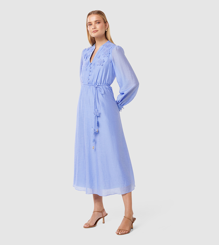 YASMIN Floral Applique Midi Dress