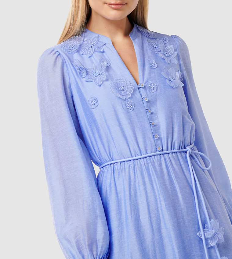 YASMIN Floral Applique Midi Dress