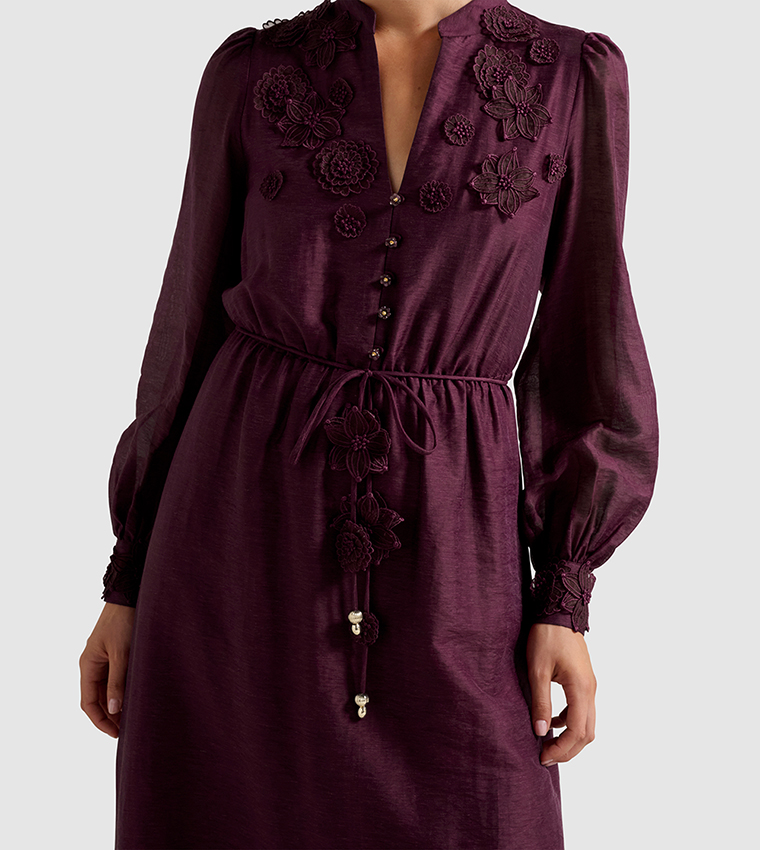 YASMIN Floral Applique Midi Dress