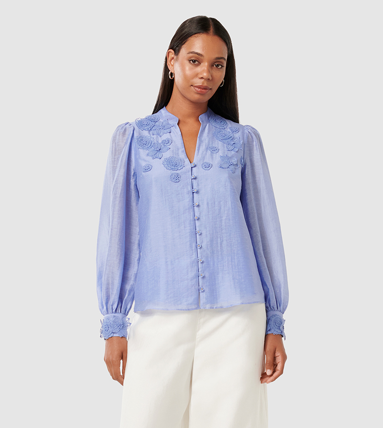 INDIGO Appliqued Long Sleeves Top