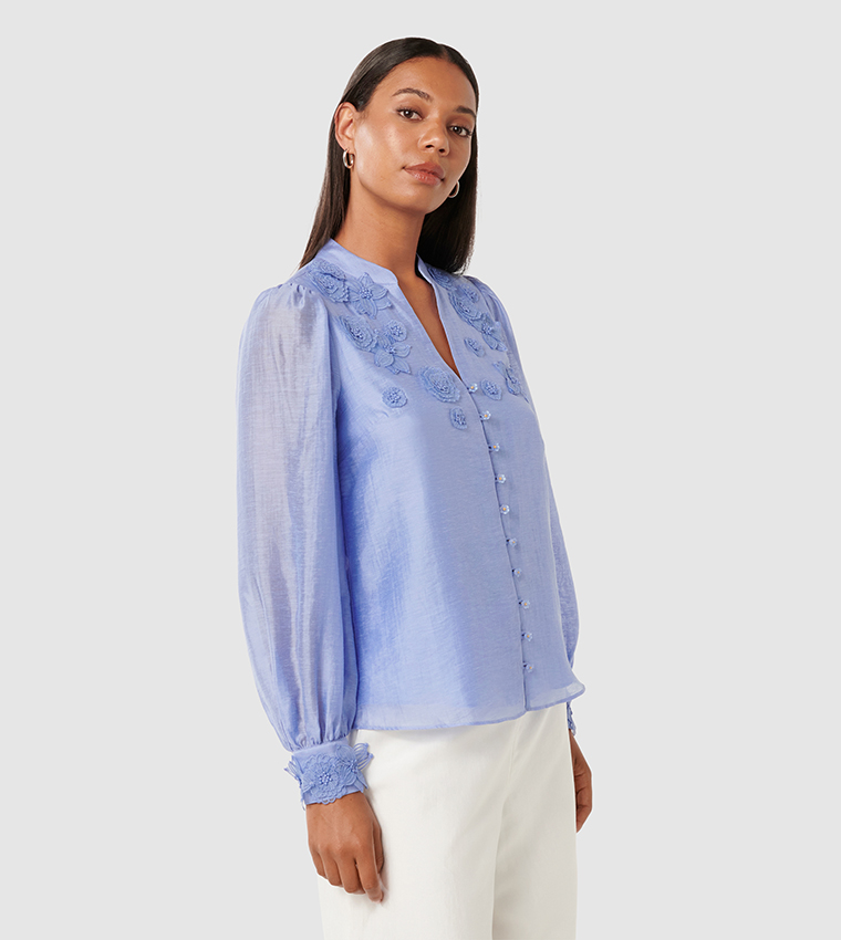 INDIGO Appliqued Long Sleeves Top