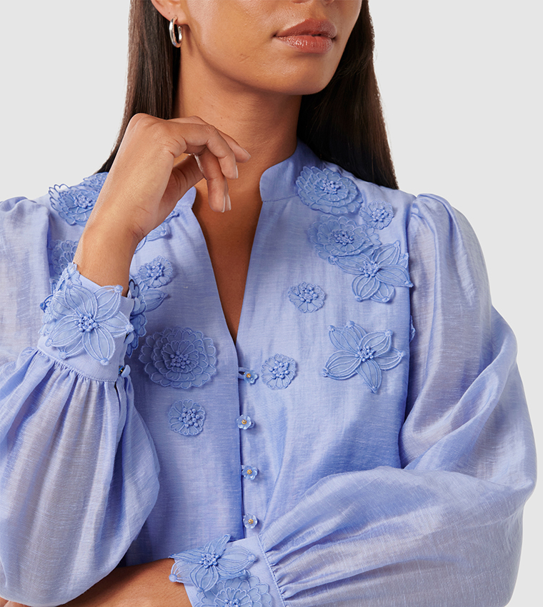 INDIGO Appliqued Long Sleeves Top