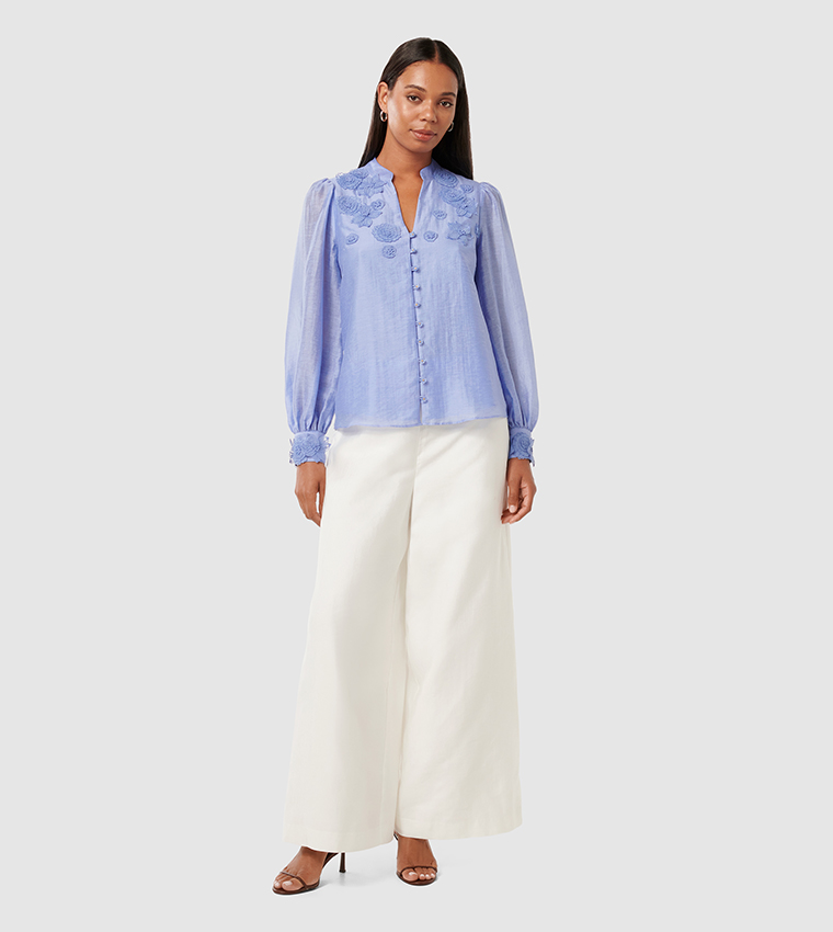 INDIGO Appliqued Long Sleeves Top