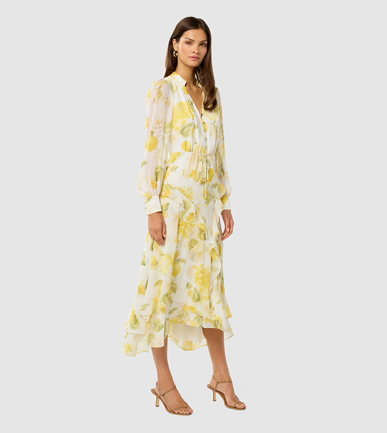 SUTTON Printed Asymmetric Hem Midi Dress