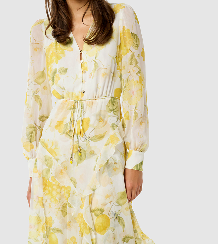 SUTTON Printed Asymmetric Hem Midi Dress