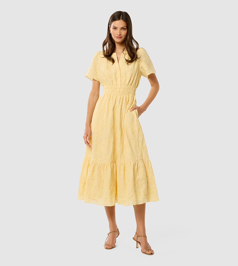 ELEANOR Embroidered Short Sleeves Midi Dress