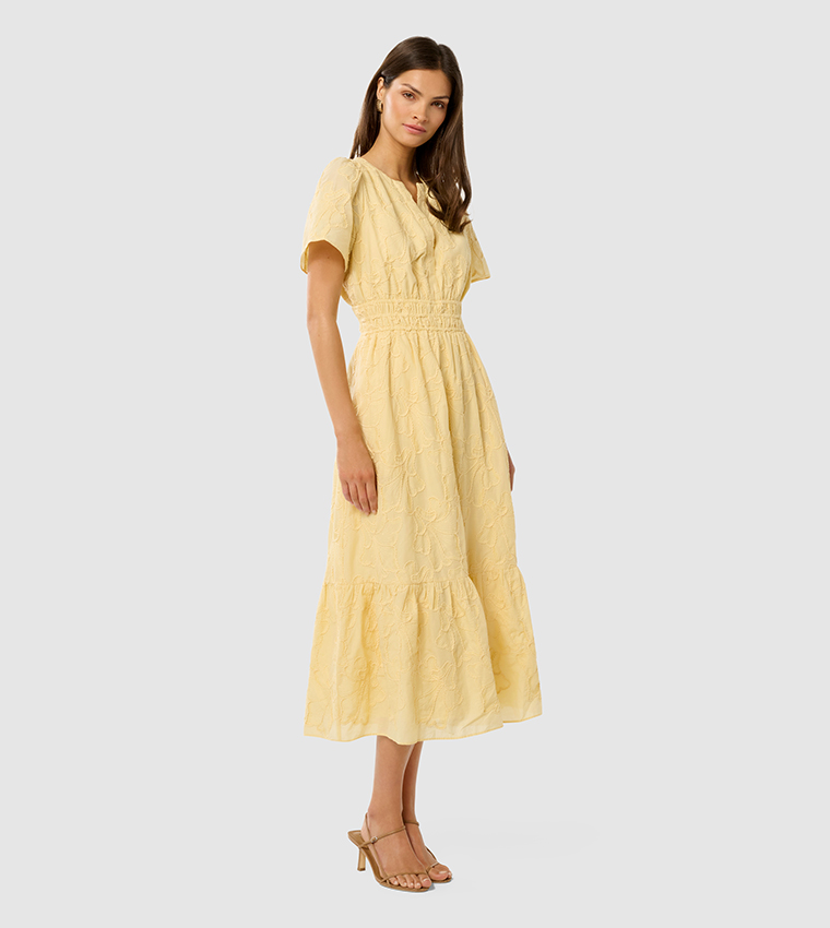 ELEANOR Embroidered Short Sleeves Midi Dress