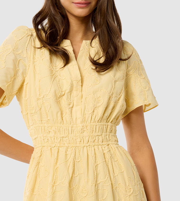 ELEANOR Embroidered Short Sleeves Midi Dress