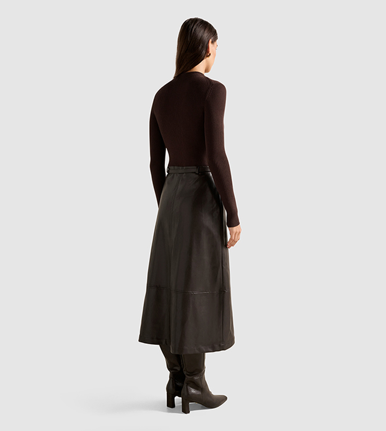 BROOKLYN PU A Line Midi Dress