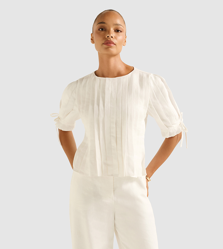 PHILLIPA Pleated Short Sleeves Top