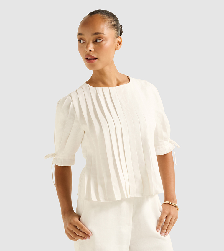 PHILLIPA Pleated Short Sleeves Top