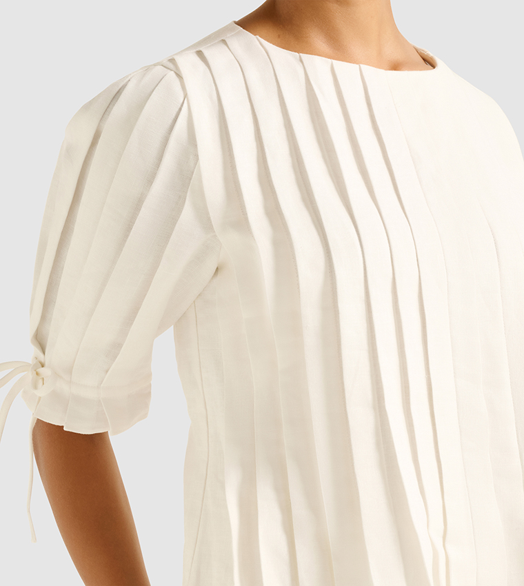 PHILLIPA Pleated Short Sleeves Top