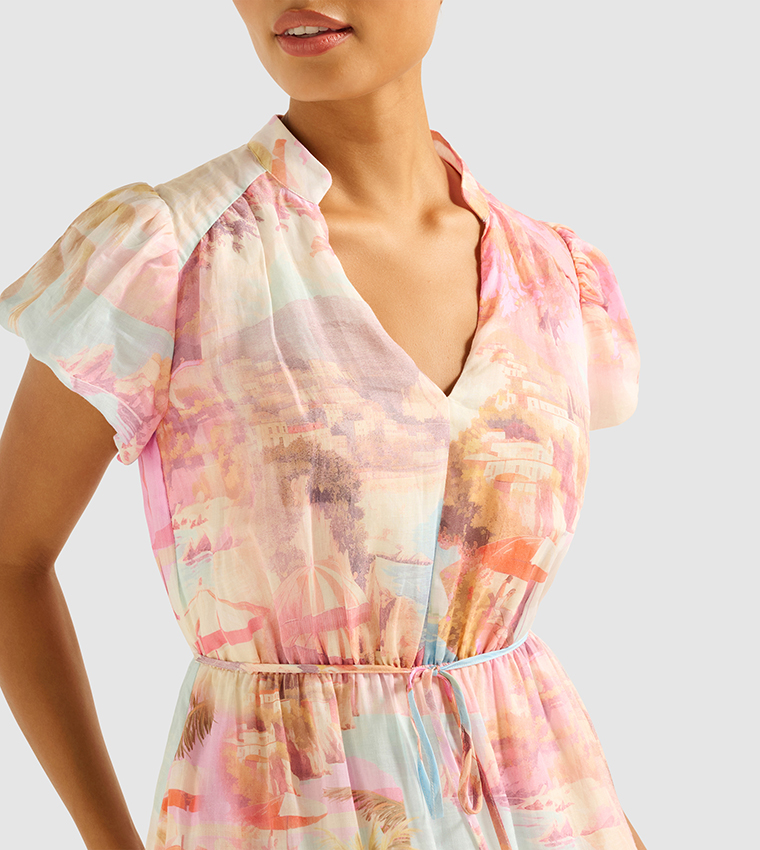 JACQUELINE Puff Sleeves Tiered Midi Dress