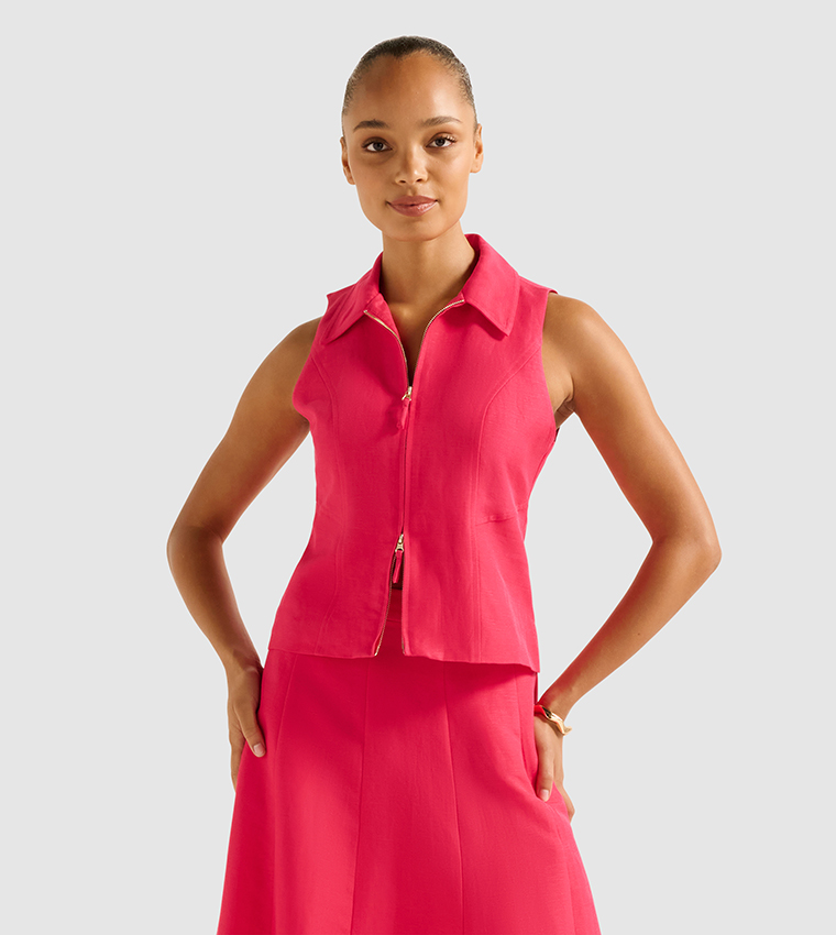 FELICITY Zip Front Sleeveless Top