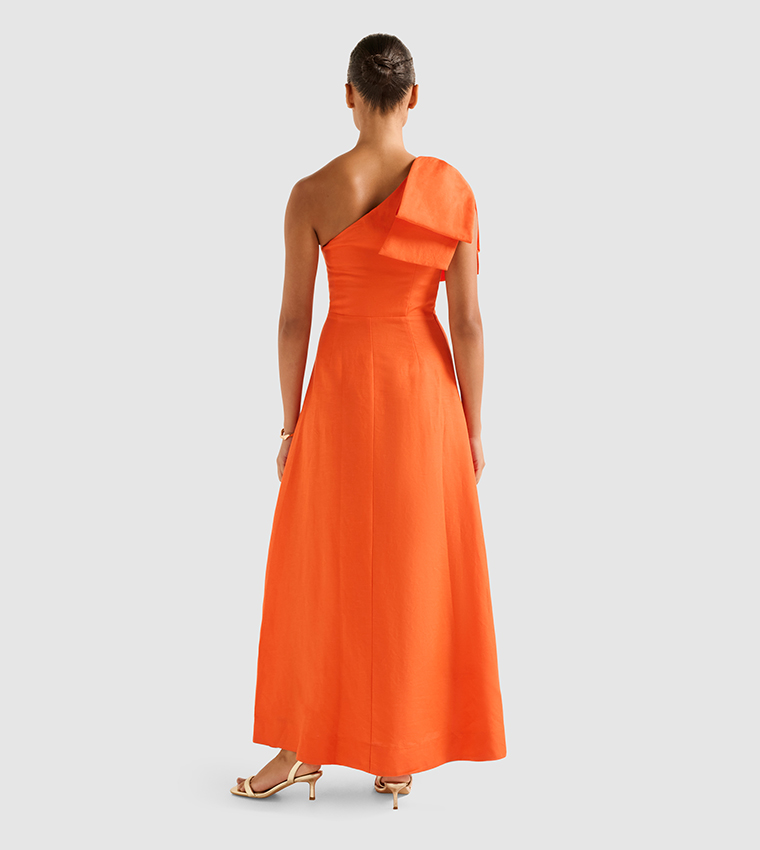 DANNI One Shoulder Asymmetric Bow Midi Dress