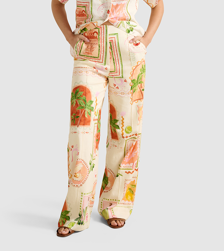 OLA Printed Linen Wide Leg Pants