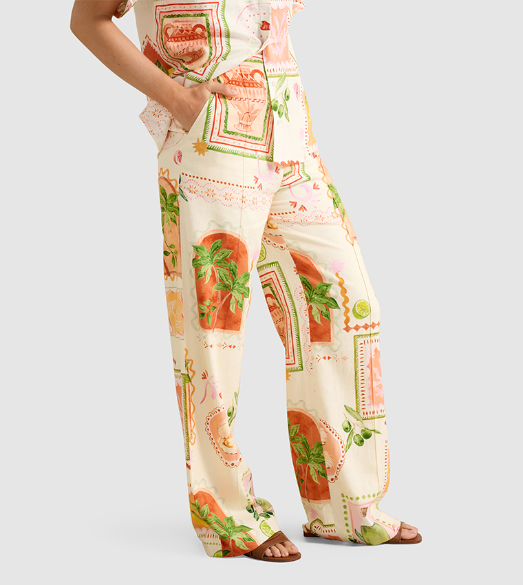 OLA Printed Linen Wide Leg Pants