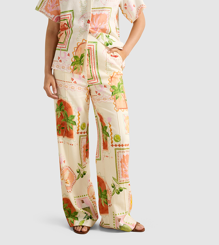 OLA Printed Linen Wide Leg Pants