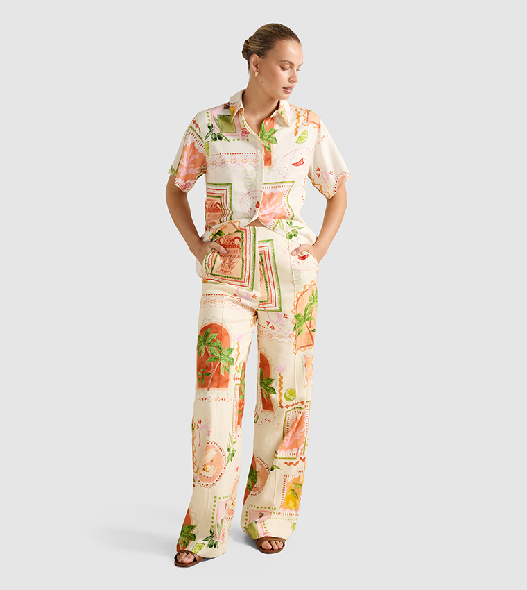 OLA Printed Linen Wide Leg Pants