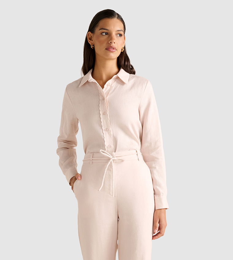 LIA Solid Button Linen Shirt