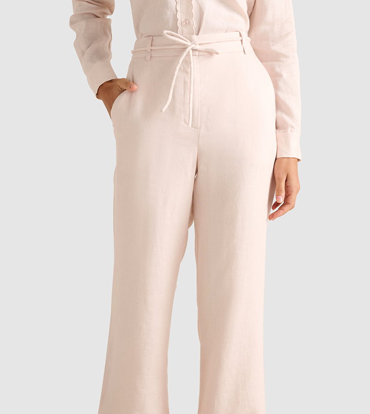 LIA Solid Linen Straight Fit Pants