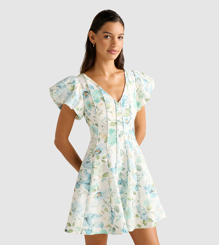 CAMDEN Printed Bubble Sleeves Mini Dress