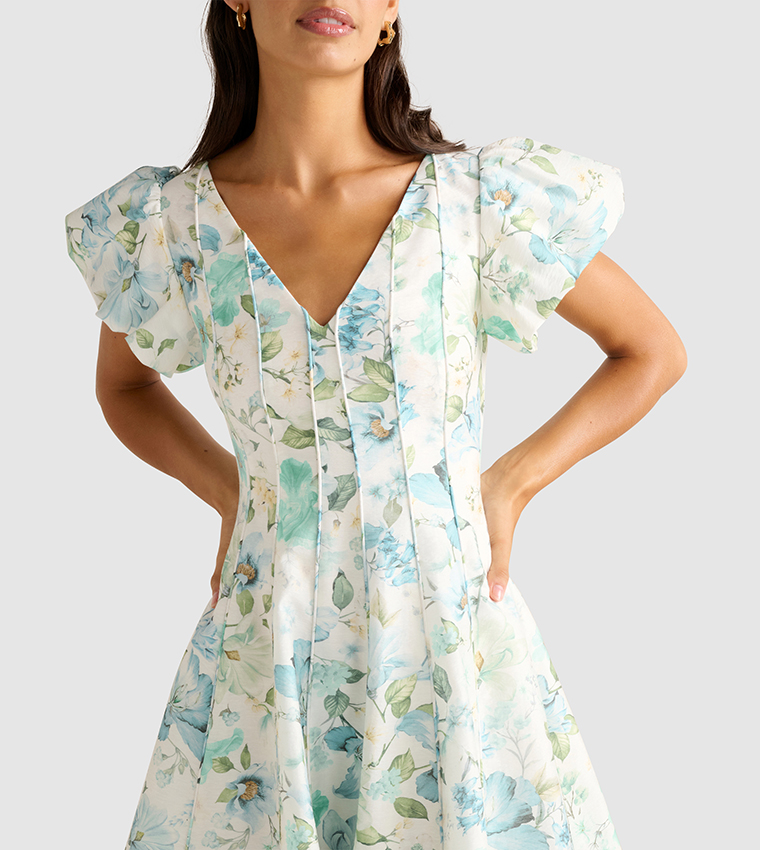 CAMDEN Printed Bubble Sleeves Mini Dress