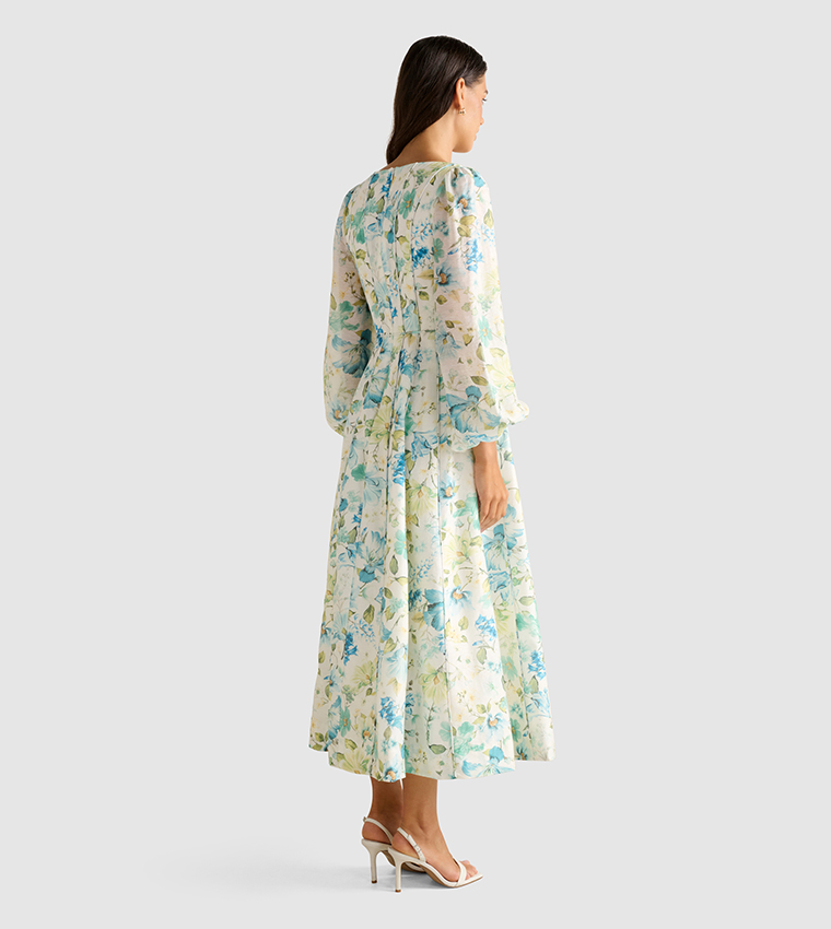 CALI Printed Long Sleeves Midi Dress