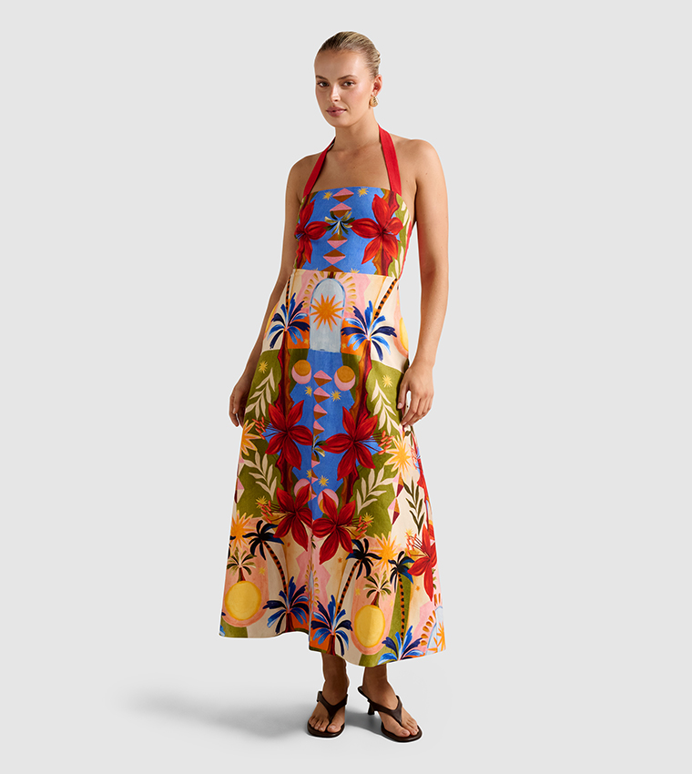 ROMEE Printed Halterneck Midi Dress
