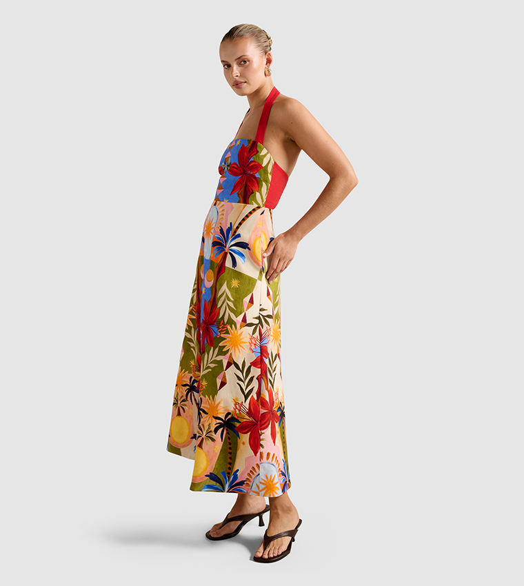 ROMEE Printed Halterneck Midi Dress