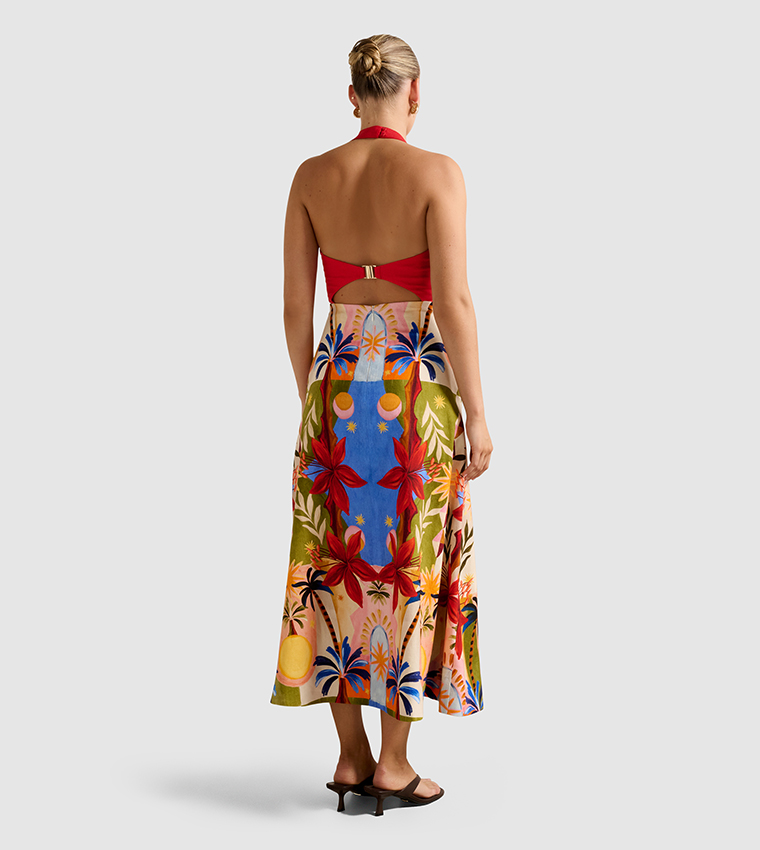 ROMEE Printed Halterneck Midi Dress