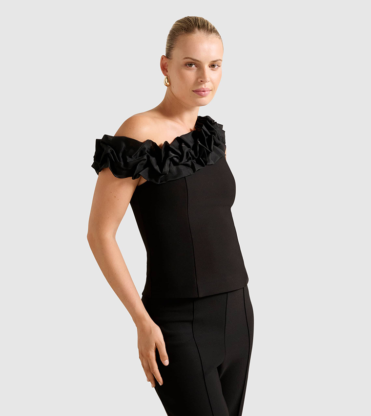 SADIE Asymmetric Neck Ruffled Top