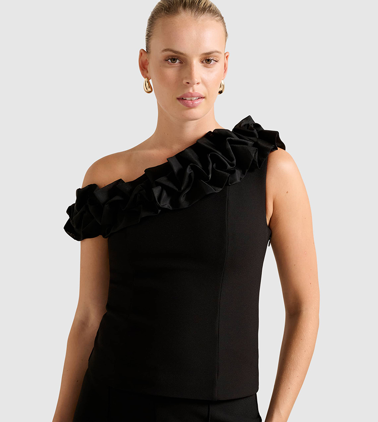 SADIE Asymmetric Neck Ruffled Top