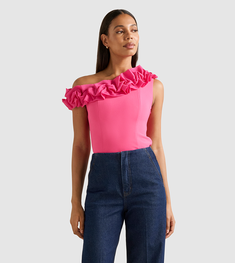 SADIE Asymmetric Neck Ruffled Top