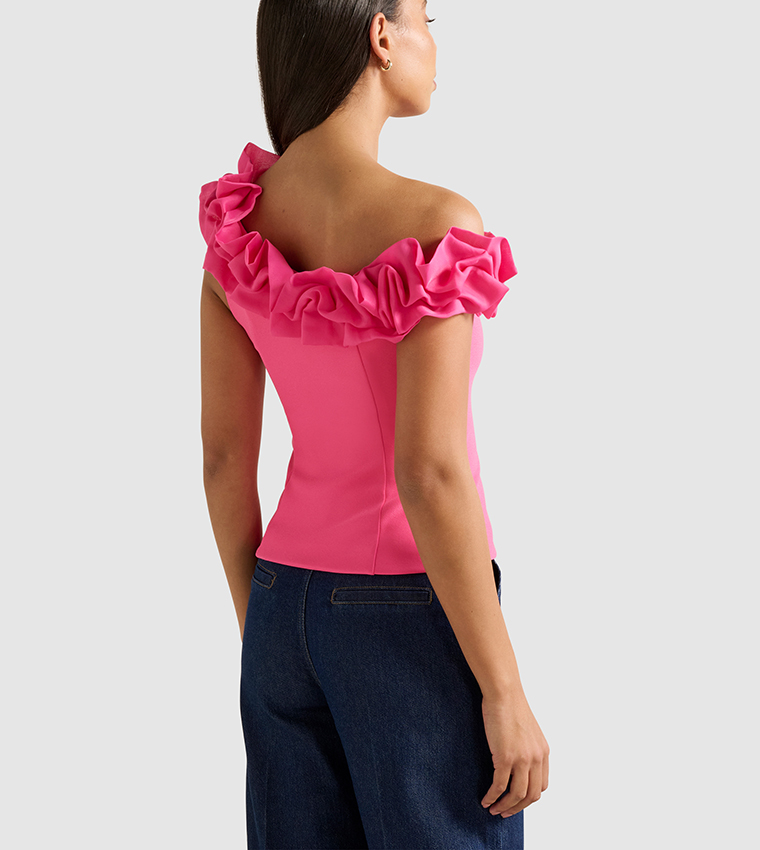 SADIE Asymmetric Neck Ruffled Top