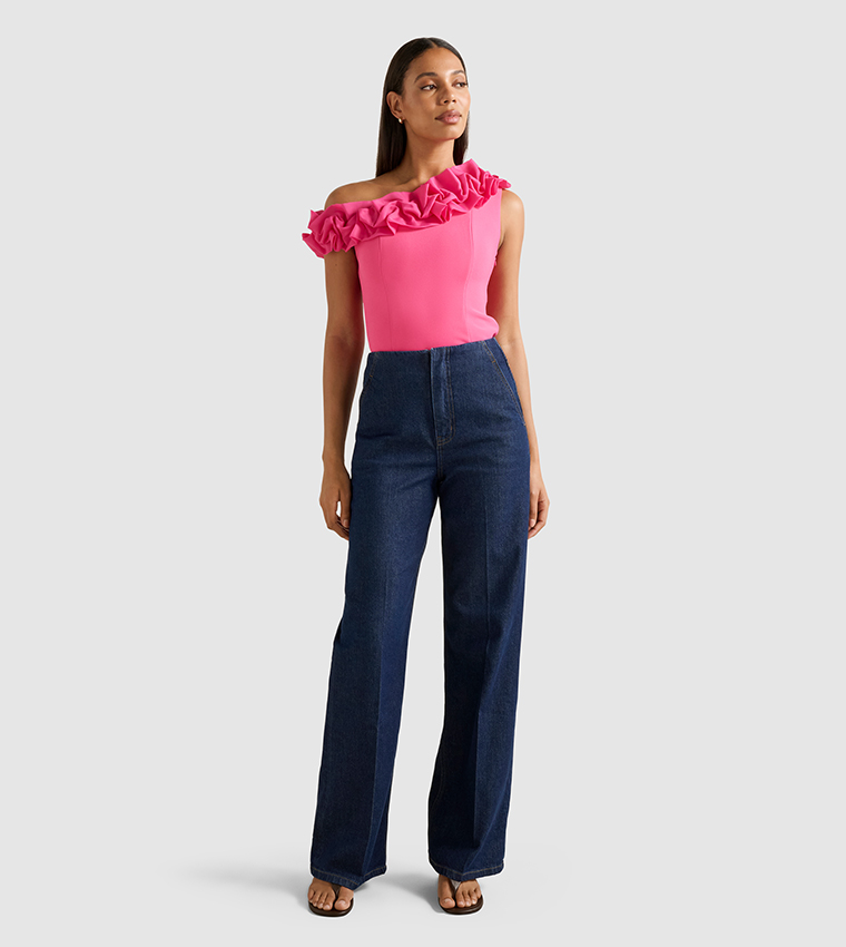 SADIE Asymmetric Neck Ruffled Top