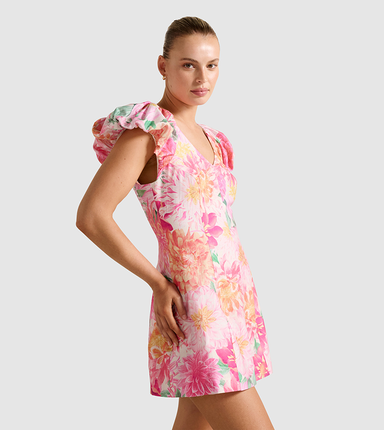 ELYSSA Printed Puff Sleeves Mini Dress
