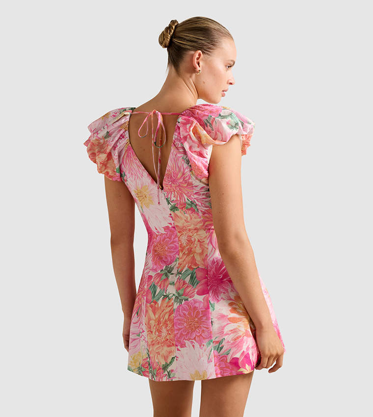 ELYSSA Printed Puff Sleeves Mini Dress