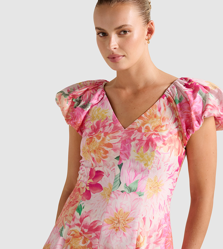 ELYSSA Printed Puff Sleeves Mini Dress