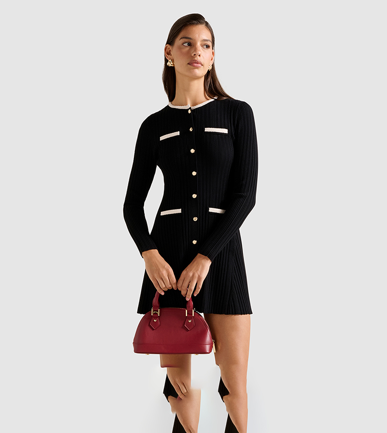 BRIELLE Fit and Flared Knit Mini Dress