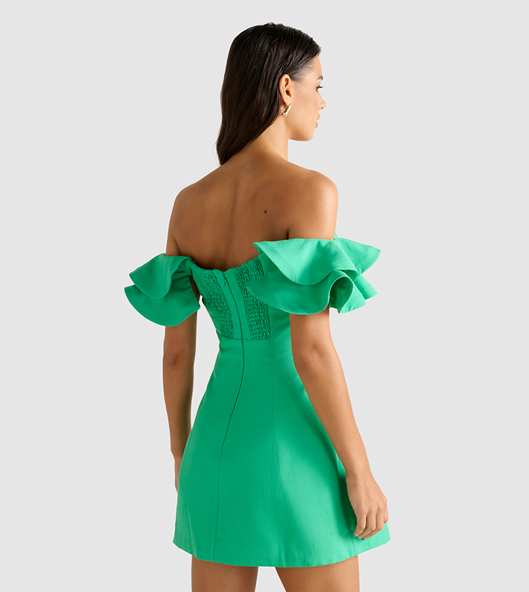 KENZIE Off Shoulder Ruffle Trim Mini Dress
