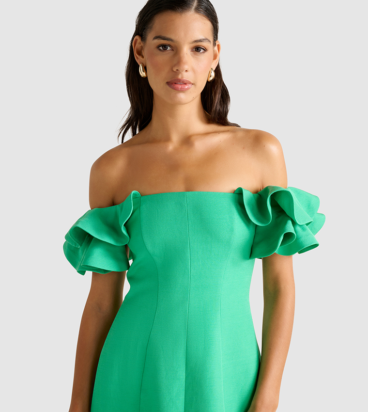 KENZIE Off Shoulder Ruffle Trim Mini Dress