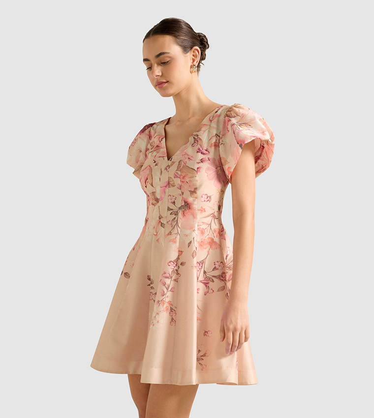 CAMDEN Printed Puff Sleeves Mini Dress