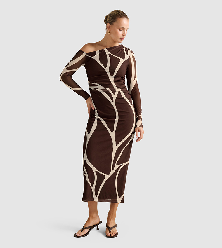 GEMMA Asymmetric Neck Midi Dress