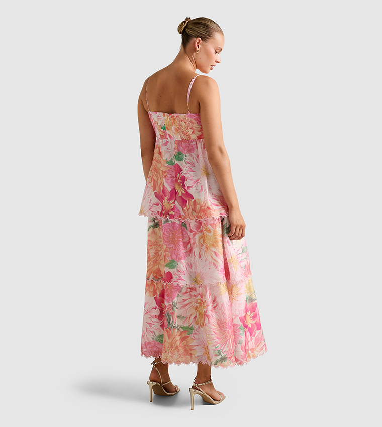 SHAUNA Printed Tiered Midi Dress