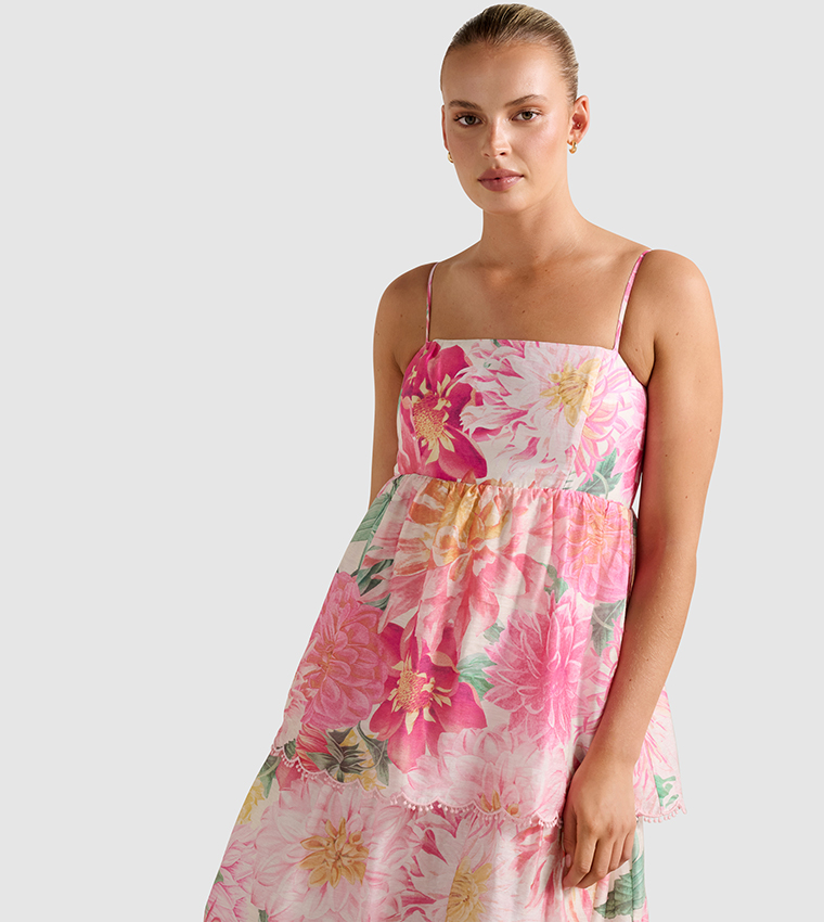 SHAUNA Printed Tiered Midi Dress